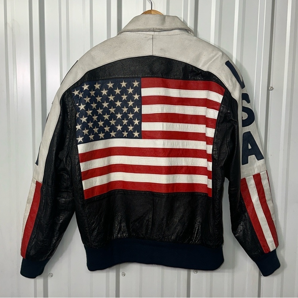 Vintage Michael Hoban USA Americana Leather Bomber Jacket Men XL Patriotic